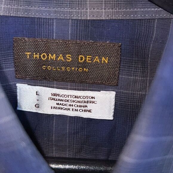 THOMAS DEAN Cobalt Blue and Grey Plaid L/S Button Up Shirt-L - Picture 7 of 9